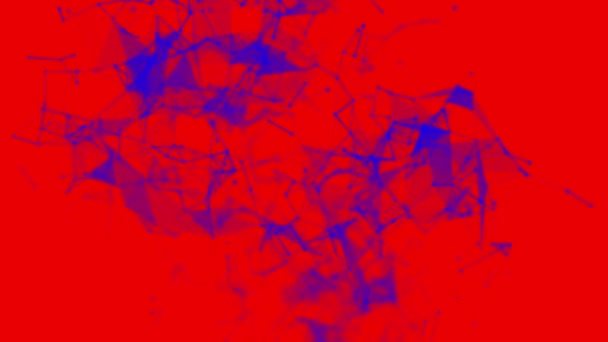 青い粒子は 赤を背景にゆっくりと飛んでいます レンダリング — ストック動画