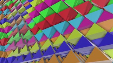 animasyonlu renkli piramitler. Soyut gökkuşağı arka plan. 3D render
