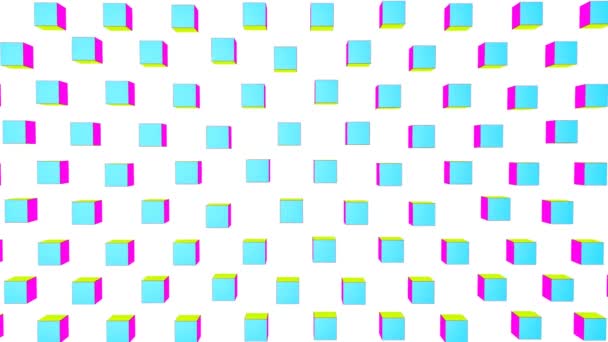 Les Cubes Jaune Violet Turquoise Volent Lentement Sur Fond Blanc — Video