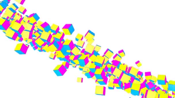 黄紫色和绿松石立方体慢慢地在白色的背景上飞行 动画背景 — 图库视频影像