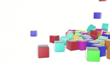 Çok renkli küpler beyaz bir arka plan üzerine düşmek. animasyonlu arka plan. 3D render
