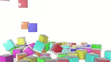 Çok renkli küpler beyaz bir arka plan üzerine düşmek. animasyonlu arka plan. 3D render