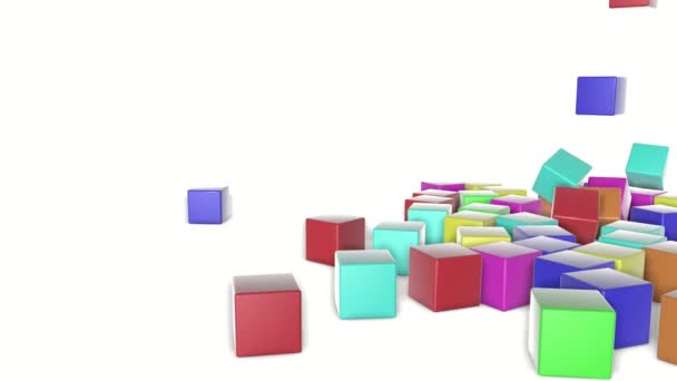 Multi Colored Cubes Fall White Background Animated Background Render — Stock Video