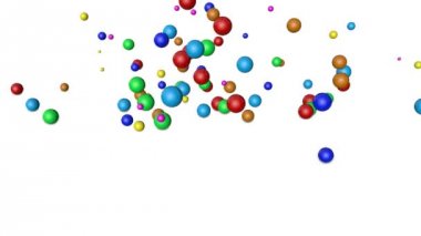 Beyaz zemin üzerine düşen çok renkli küreler. Animasyonlu ekran koruyucu. 3D render