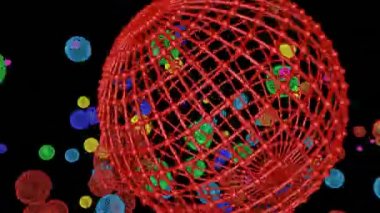 Siyah bir arka plan üzerine düşen çok renkli küresel çerçeve. Animasyonlu ekran koruyucu. 3D render