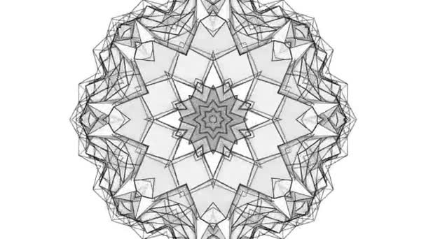 black and white three-dimensional kaleidoscope patterns. animated abstract background. 3d render