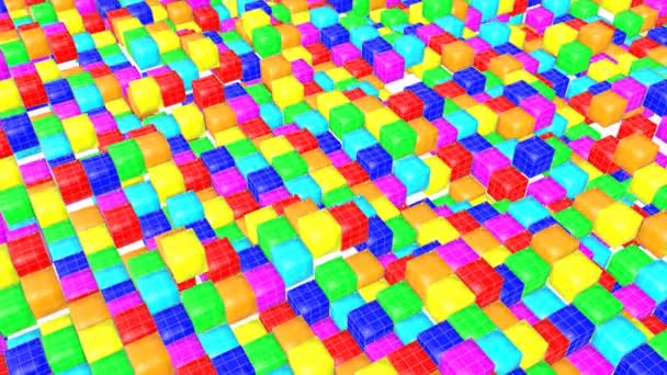 複数の色のキューブをゆっくりと飛ぶ アニメーションの背景 のレンダリング — ストック動画