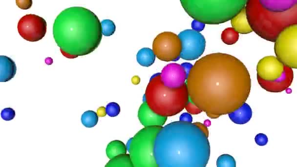 Esferas Multicoloridas Caindo Sobre Fundo Branco Protetor Tela Animado Renderização — Vídeo de Stock