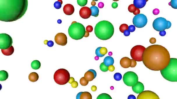 Sphères multicolores tombant sur fond blanc. Économiseur d'écran animé. 3d rendu 