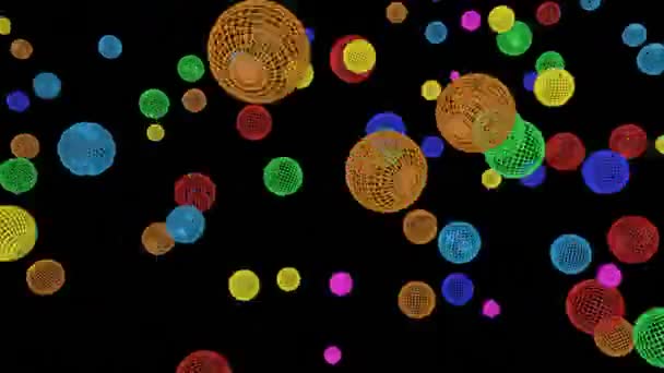 Multicolored Spherical Frames Falling Black Background Animated Screensaver Render — Stock Video