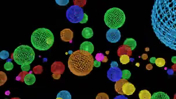 Cornici Sferiche Multicolori Che Cadono Uno Sfondo Nero Screensaver Animato — Video Stock