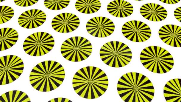 Вращающиеся Полосатые Жёлто Чёрные Круги Анимированный Фон Рендеринг — стоковое видео