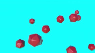 düşen kırmızı üç boyutlu icosahedra. Animasyonlu arka plan. 3D render