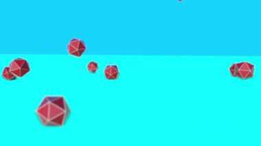 düşen kırmızı üç boyutlu icosahedra. Animasyonlu arka plan. 3D render