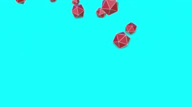 düşen kırmızı üç boyutlu icosahedra. Animasyonlu arka plan. 3D render