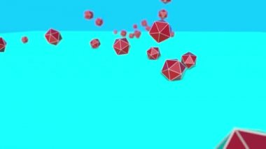 düşen kırmızı üç boyutlu icosahedra. Animasyonlu arka plan. 3D render