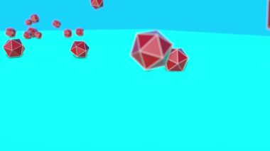 düşen kırmızı üç boyutlu icosahedra. Animasyonlu arka plan. 3D render