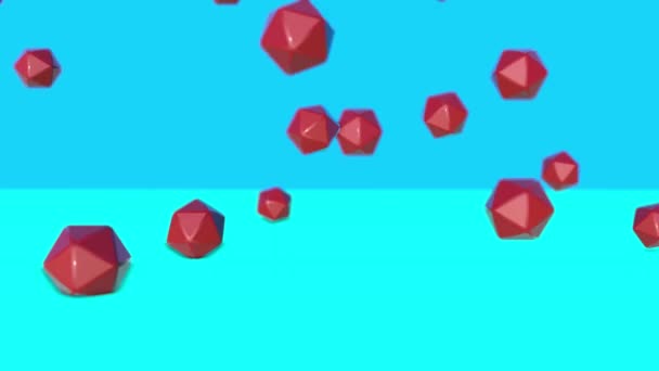 Icosaedros Tridimensionales Rojos Cayendo Fondo Animado Renderizar — Vídeos de Stock