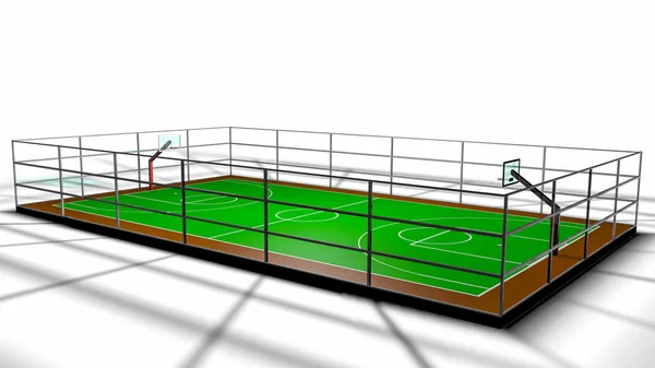 三次元バスケット ボール裁判所 コンピューターの図 のレンダリング — ストック写真