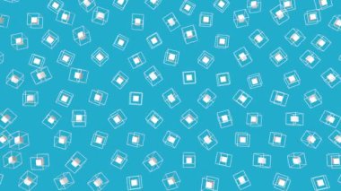 Turkuaz bir arka plan üzerinde yavaşça bir çerçeve çevrili beyaz küp. üç boyutlu animasyon. 3D render
