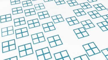 Turkuaz dikdörtgenler yavaş yavaş beyaz bir arka plan üzerinde hareket ettirin. 3D render