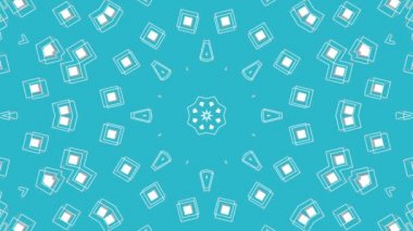 Turkuaz bir arka plan üzerinde beyaz simetrik hareket desenler. Üç boyutlu kaleydoskop arka plan hareketli. 3D render