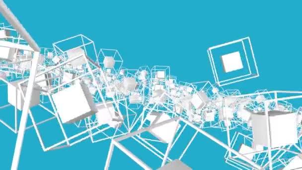 Cubes Blancs Entourés Cadre Déplaçant Lentement Sur Fond Turquoise Animation — Video