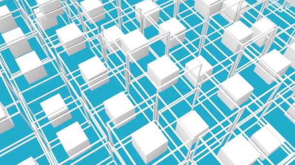 Білі Кубики Оточені Рамкою Повільно Рухаються Бірюзовому Фоні Тривимірна Анімація — стокове відео