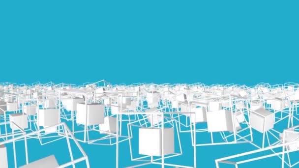 White Cubes Surrounded Frame Slowly Moving Turquoise Background Three Dimensional — Stock Video