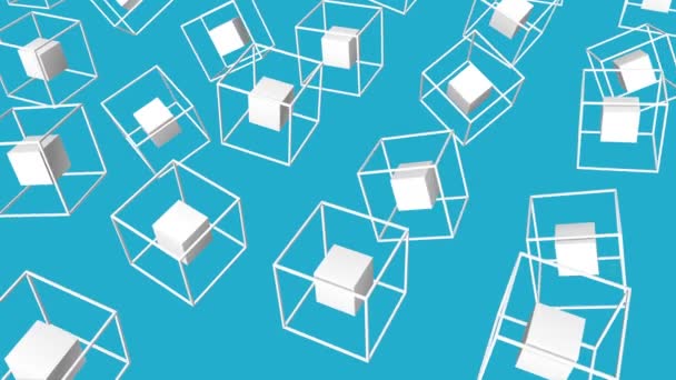 cubes blancs entourés d'un cadre se déplaçant lentement sur un fond turquoise. animation tridimensionnelle. 3d rendu 