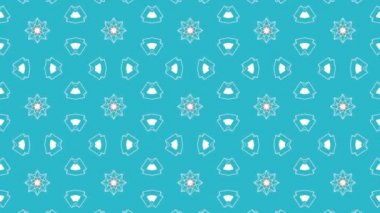 Turkuaz bir arka plan üzerinde beyaz simetrik hareket desenler. Üç boyutlu kaleydoskop arka plan hareketli. 3D render