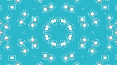 Turkuaz bir arka plan üzerinde beyaz simetrik hareket desenler. Üç boyutlu kaleydoskop arka plan hareketli. 3D render