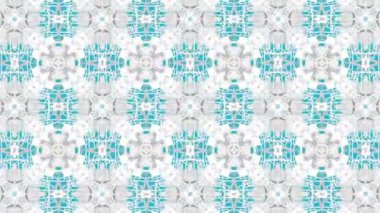 Turkuaz bir arka plan üzerinde beyaz simetrik hareket desenler. Üç boyutlu kaleydoskop arka plan hareketli. 3D render