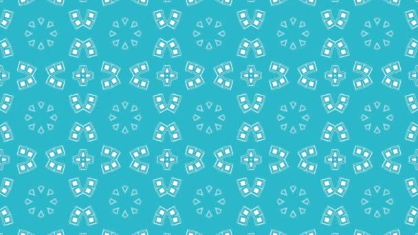 White Symmetrical Moving Patterns Turquoise Background Animated Three Dimensional Kaleidoscope — Stock Video