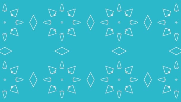 White Symmetrical Moving Patterns Turquoise Background Animated Three Dimensional Kaleidoscope — Stock Video