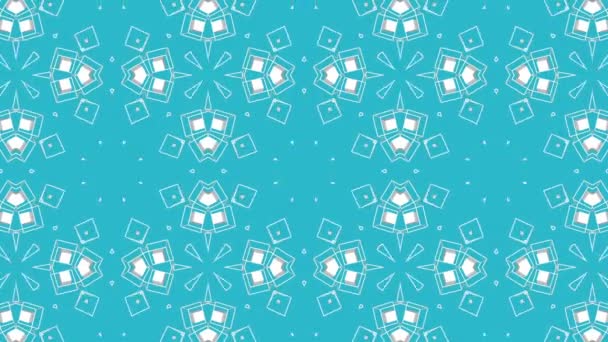 Weiße Symmetrische Bewegungsmuster Auf Türkisfarbenem Hintergrund Animierter Dreidimensionaler Kaleidoskop Hintergrund — Stockvideo