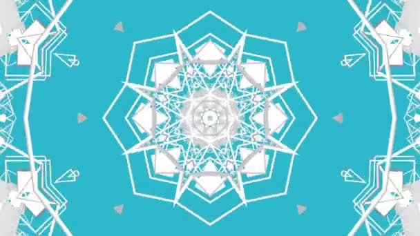 White Symmetrical Moving Patterns Turquoise Background Animated Three Dimensional Kaleidoscope — Stock Video