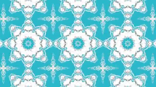 Motifs Bougeants Symétriques Blancs Sur Fond Turquoise Fond Kaléidoscope Tridimensionnel — Video