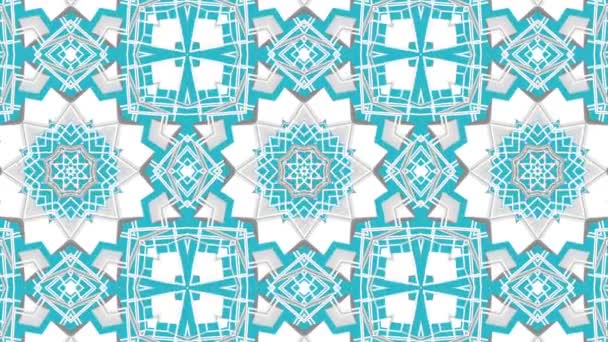 Motifs Bougeants Symétriques Blancs Sur Fond Turquoise Fond Kaléidoscope Tridimensionnel — Video