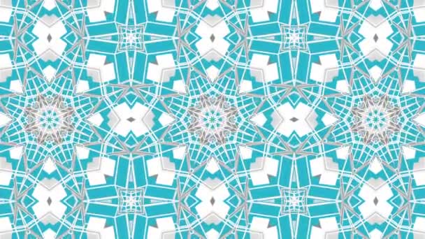 White Symmetrical Moving Patterns Turquoise Background Animated Three Dimensional Kaleidoscope — Stock Video