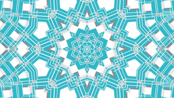 White Symmetrical Moving Patterns Turquoise Background Animated Three Dimensional Kaleidoscope — Stock Video