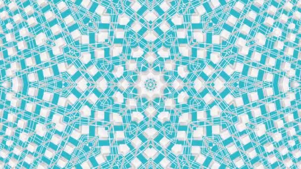 Motifs Bougeants Symétriques Blancs Sur Fond Turquoise Fond Kaléidoscope Tridimensionnel — Video