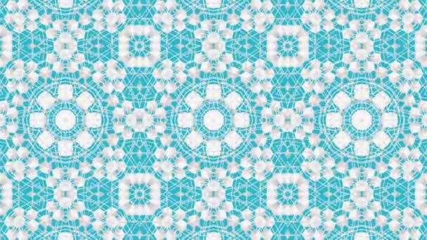 White Symmetrical Moving Patterns Turquoise Background Animated Three Dimensional Kaleidoscope — Stock Video