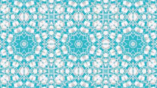 White Symmetrical Moving Patterns Turquoise Background Animated Three Dimensional Kaleidoscope — Stock Video