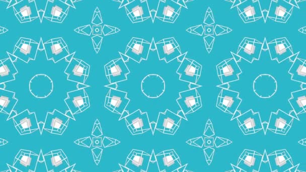 Witte Symmetrische Bewegende Patronen Een Turkooizen Achtergrond Driedimensionale Caleidoscoop Achtergrond — Stockvideo