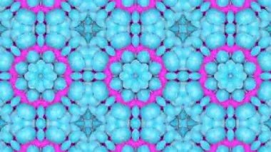 Turkuaz bir arka plan üzerinde desen hareketli mor. Üç boyutlu kaleydoskop arka plan hareketli. 3D render