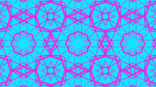 Lila Bewegliche Muster Auf Türkisfarbenem Hintergrund Animierter Dreidimensionaler Kaleidoskop Hintergrund — Stockvideo