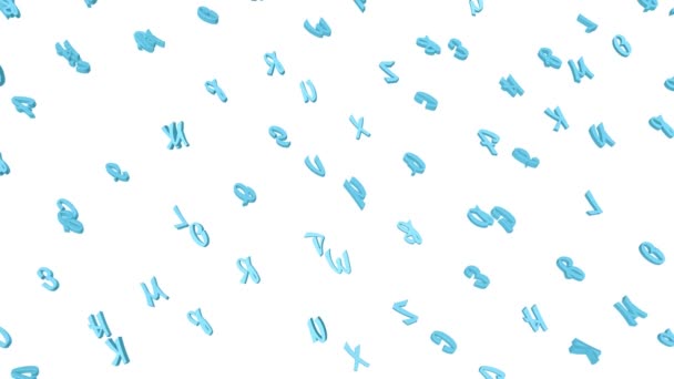 Türkise Dreidimensionale Buchstaben Fliegen Langsam Auf Weißem Hintergrund Darstellung — Stockvideo