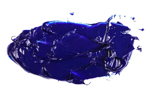 Мазок синей масляной краски на белом фоне . — стоковое фото