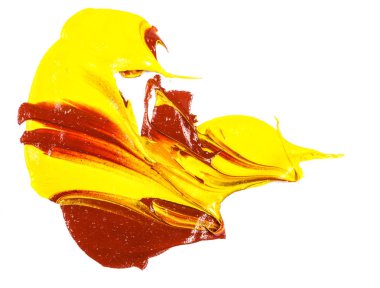 Sarı ve kırmızı yağlı boya lekesi. Beyaz arka plan üzerinde smear